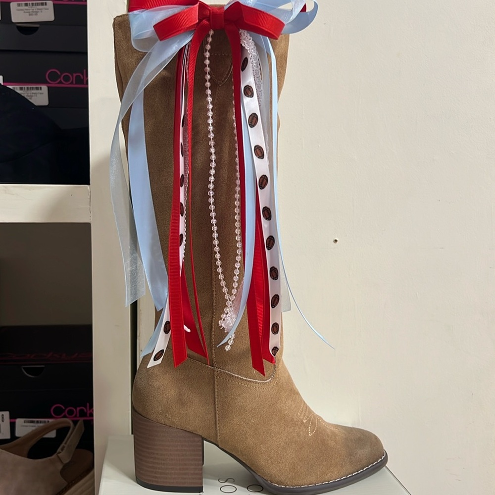 Hotty Toddy Custom Made Boot Bows with clear pearls